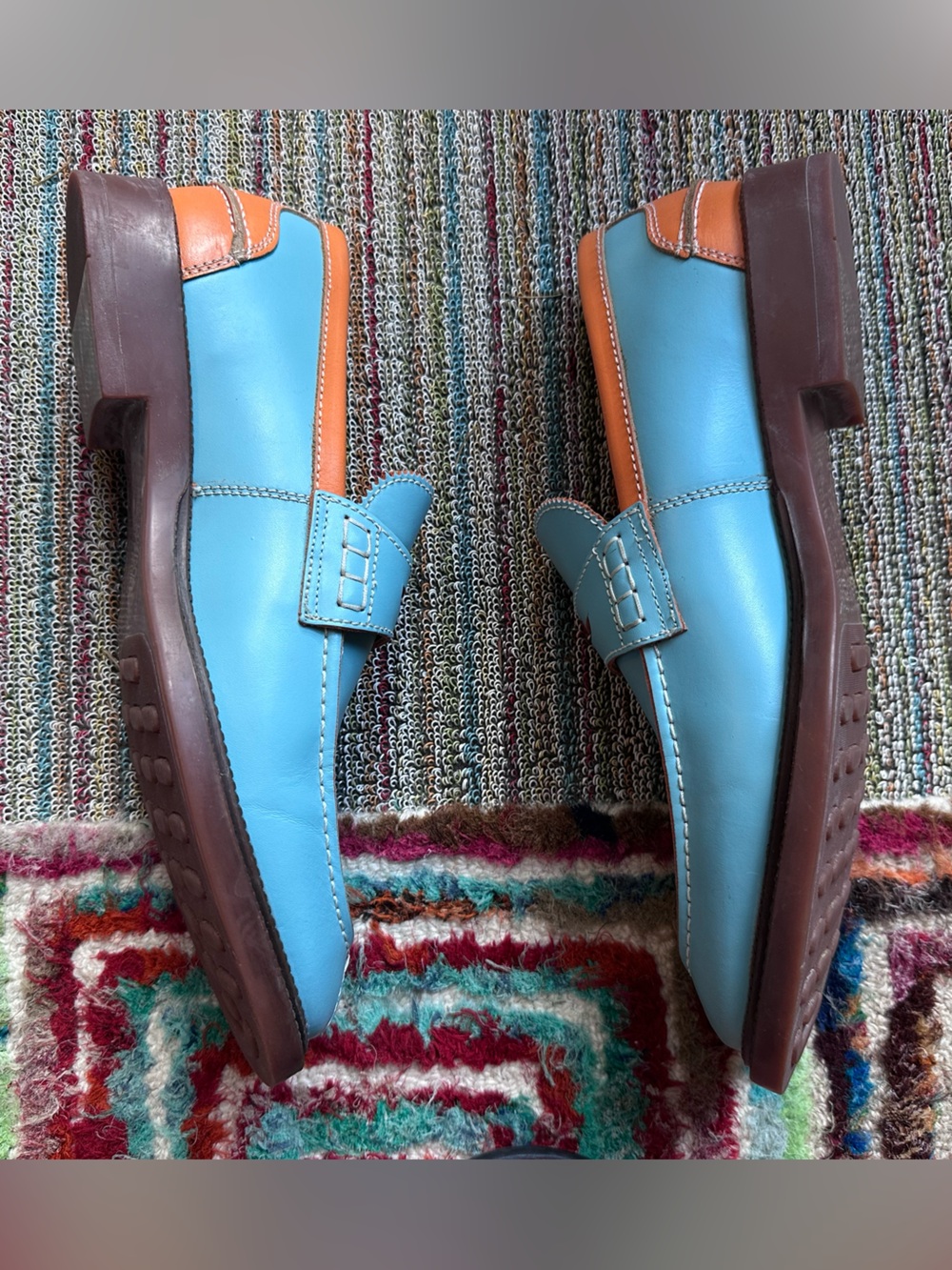 Fluevog LIKE NEW Professionals Buyer blue/orange comfy penny loafer-10 (fit 10.5 - Picture 10 of 16